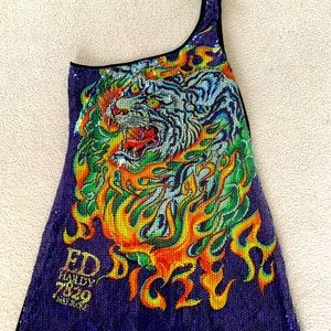 Ed Hardy one shoulder sequin tiger dress